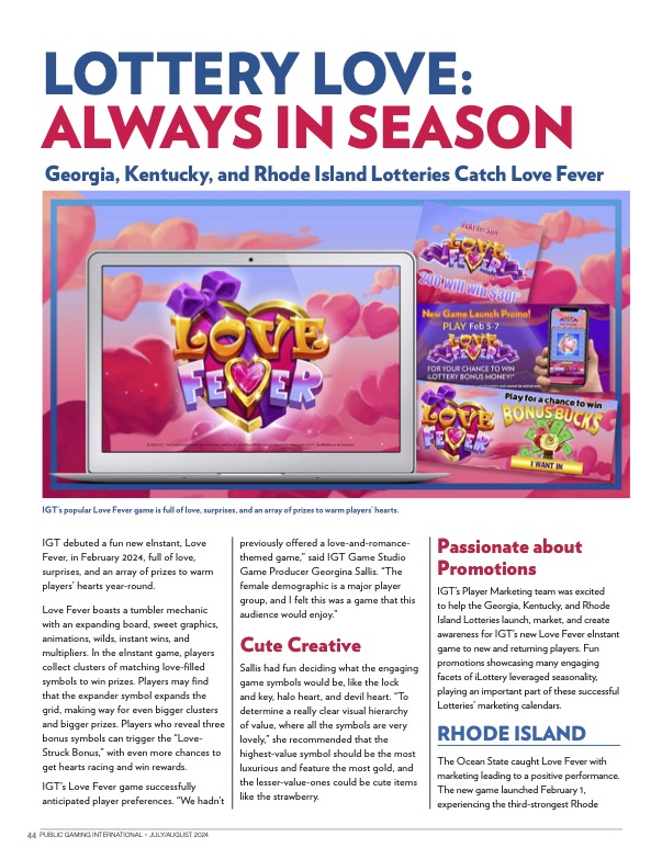 Public Gaming International Magazine article: Lottery Love: Always in Season