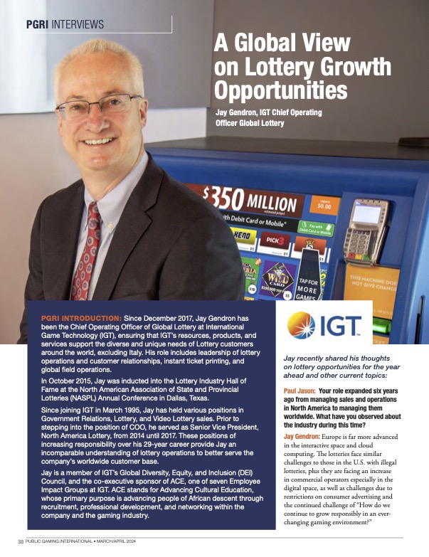 Public Gaming International Magazine article: A Global View on Lottery Growth Opportunities