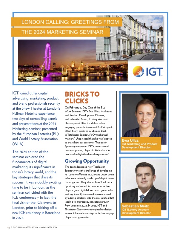 Public Gaming International Magazine article: London Calling: Greetings from the 2024 Marketing Seminar