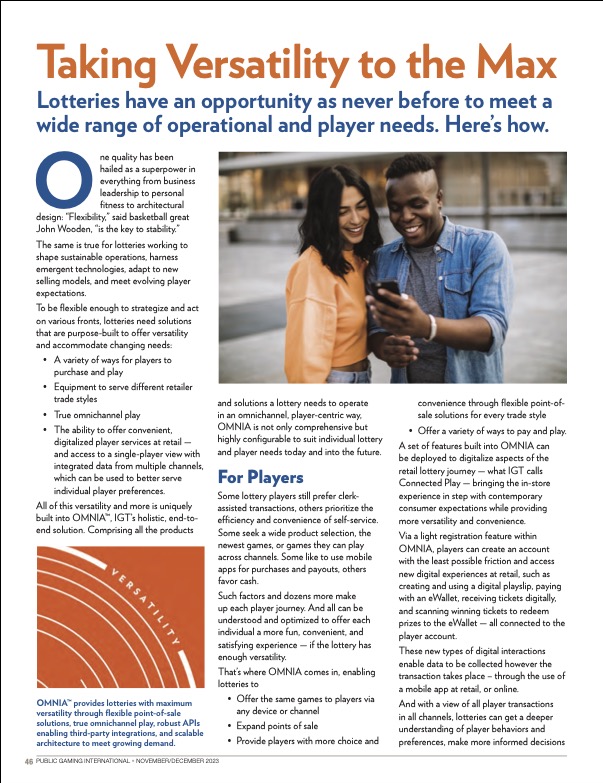 Public Gaming International Magazine article: ​Taking Versatility to the Max