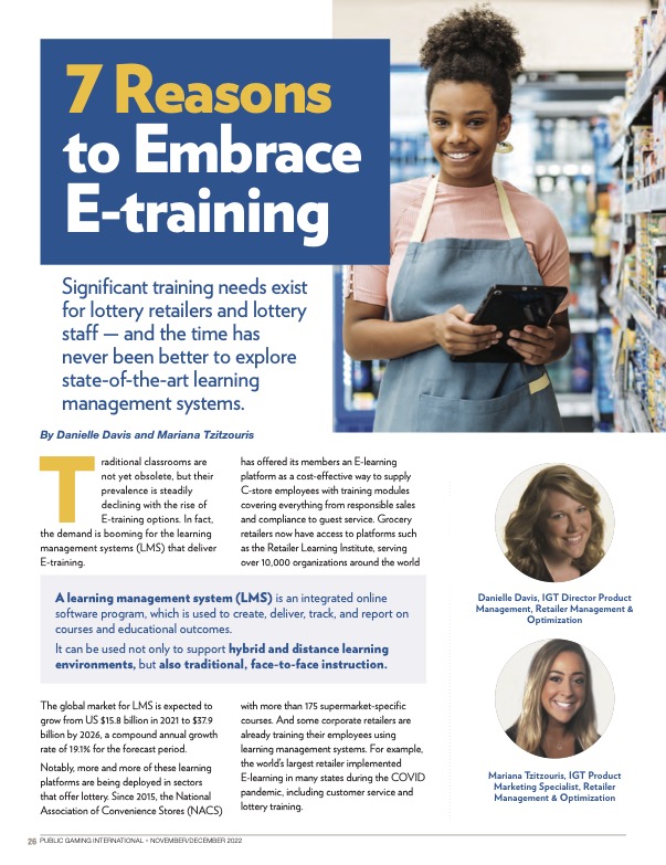 Public Gaming International Magazine article: 7 Reasons to Embrace E-training