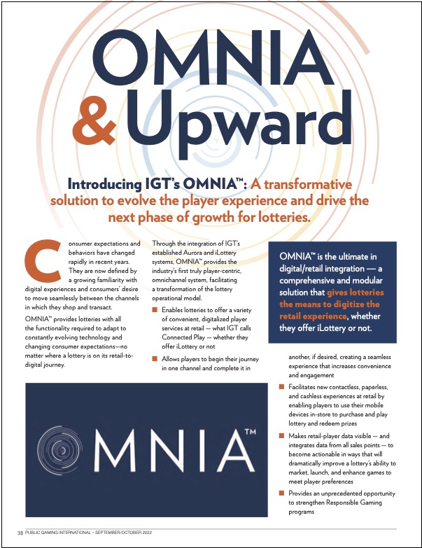 Public Gaming International Magazine article: Introducing IGT’s OMNIA™: A transformative solution to evolve the player experience and drive the next phase of growth f