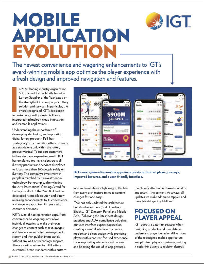 Public Gaming International Magazine article: Mobile Application Evolution
