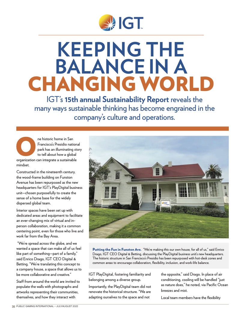 Public Gaming International Magazine article: Keeping the Balance in a Changing World