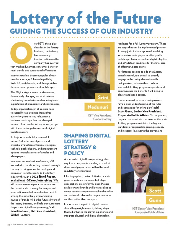 Public Gaming International Magazine article: Lottery of the Future