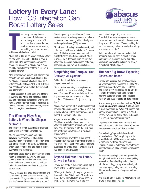 Public Gaming International Magazine article: Lottery in Every Lane: How POS Integration Can Boost Lottery Sales