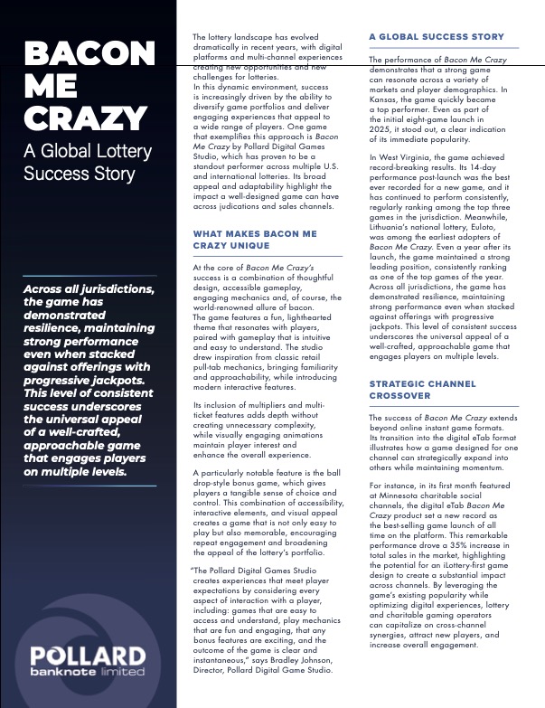 Public Gaming International Magazine article: Bacon Me Crazy: A Global Lottery Success Story