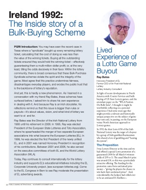 Public Gaming International Magazine interview or guest article: Ireland 1992: The Inside story of a Bulk-Buying Scheme