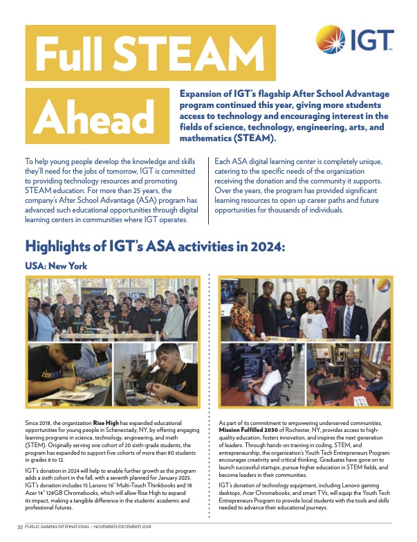 Article screenshot: IGT – Full STEAM Ahead