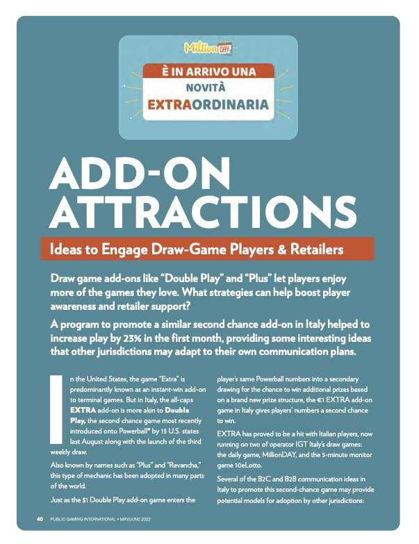 Public Gaming International Magazine article: Add-On Attractions