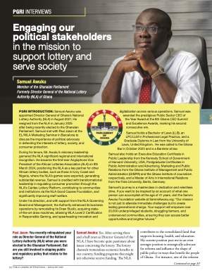 Public Gaming International Magazine interview or guest article: Engaging our political stakeholders in the mission to support lottery and serve society