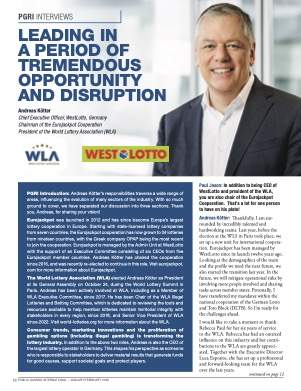 Public Gaming International Magazine interview or guest article: Leading in a Period of Tremendous Opportunity and Disruption