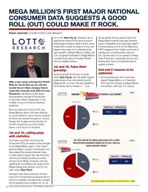 Public Gaming International Magazine interview or guest article: Mega Millions' First Major National Consumer Data Suggests a Good Roll (Out) Could Make it Rock.
