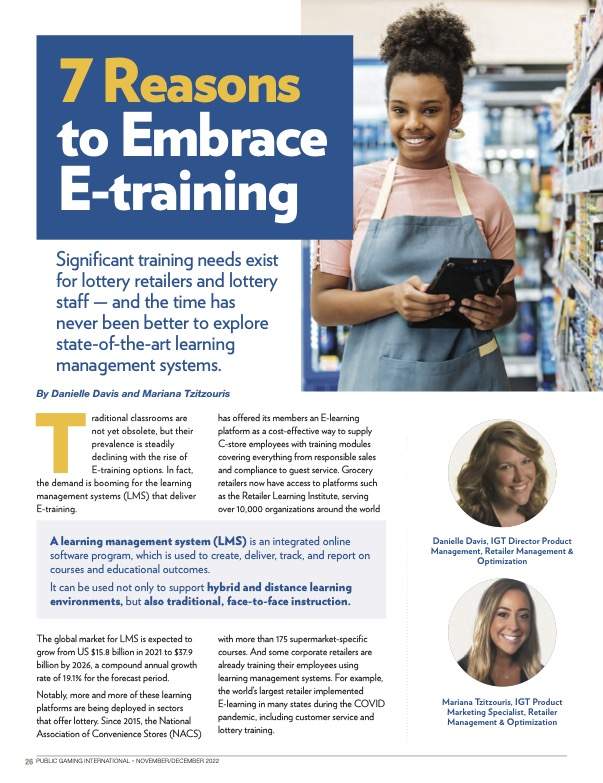 Public Gaming International Magazine article: 7 Reasons  to Embrace  E-training