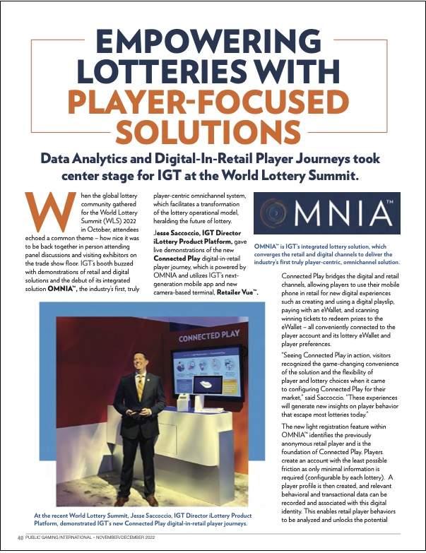 Public Gaming International Magazine article: Empowering Lotteries with Player-Focused Solutions