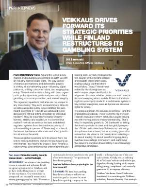 Public Gaming International Magazine interview or guest article: VEIKKAUS DRIVES FORWARD ITS STRATEGIC PRIORITIES WHILE FINLAND RESTRUCTURES ITS GAMBLING SYSTEM