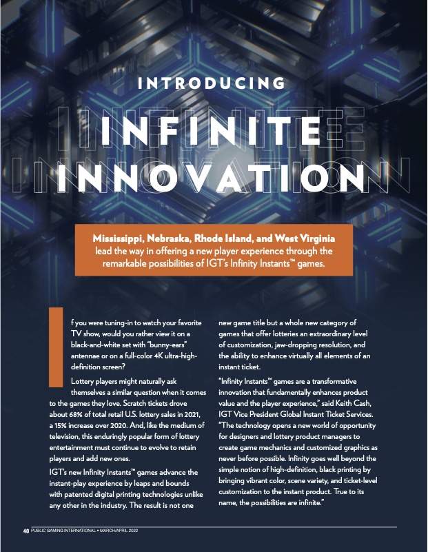Public Gaming International Magazine article: Infinite Innovation